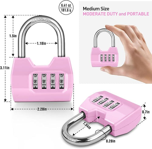 1 Pack disecu 4-Digit Combination Lock, Waterproof Outdoor Padlock for School Gym Locker, Fence, Gate, Shed, Storage Unit (Pink)