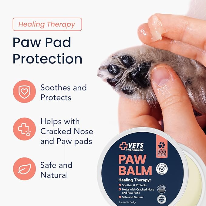 Vets Preferred Paw Balm Pad Protector for Dogs – Dog Paw Balm Soother – Heals, Repairs and Moisturizes Dry Noses and Paws – Ideal for Extreme Weather Season Conditions - 2 Oz
