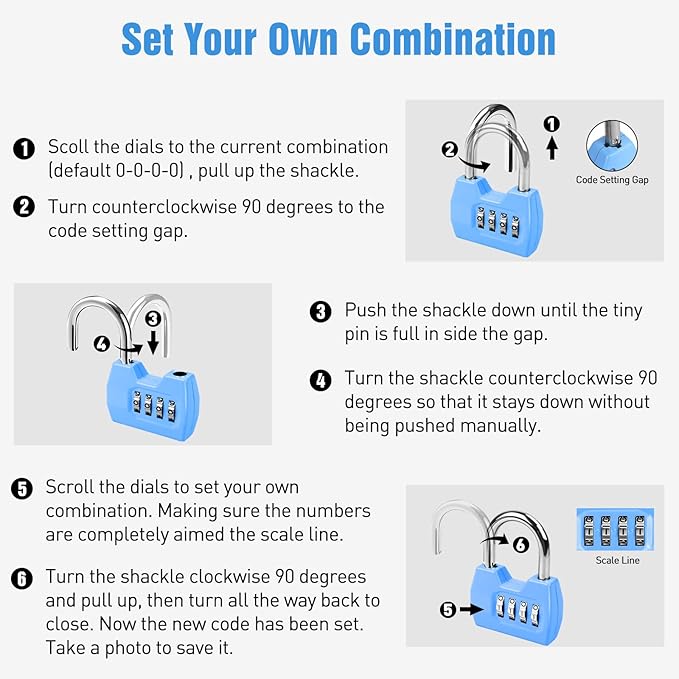 1 Pack disecu 4-Digit Combination Lock, Waterproof Outdoor Padlock for School Gym Locker, Fence, Gate, Shed, Storage Unit (Azury)