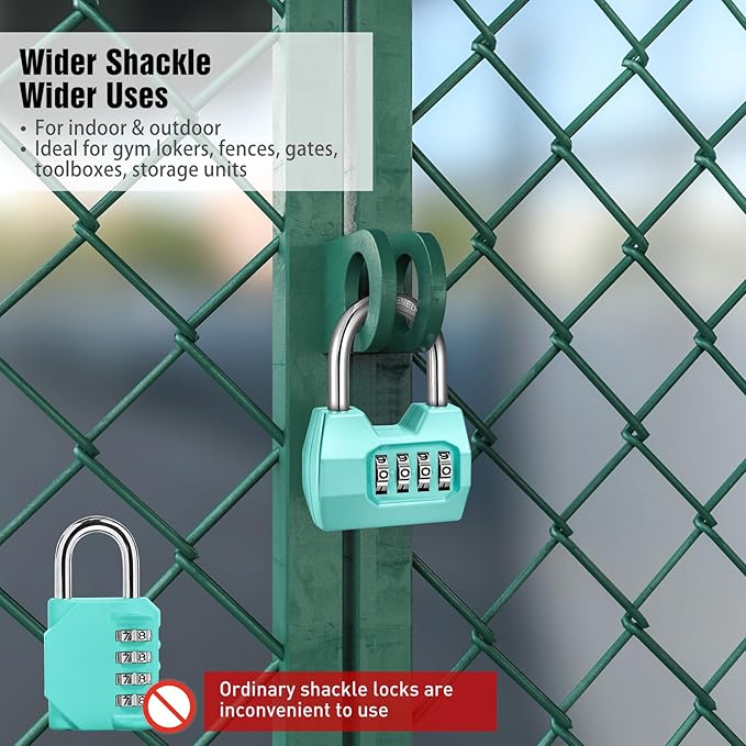 1 Pack disecu 4-Digit Combination Lock, Waterproof Outdoor Padlock for School Gym Locker, Fence, Gate, Shed, Storage Unit (Turquoise)