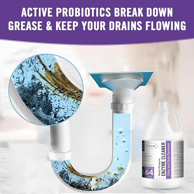 Multi-Purpose Probiotic Enzyme Cleaner, Made in USA - Stain and Odor Remover - Concentrated - Professional & Home Strength Drains, Floors, Bathrooms, Toilets Trash Can,