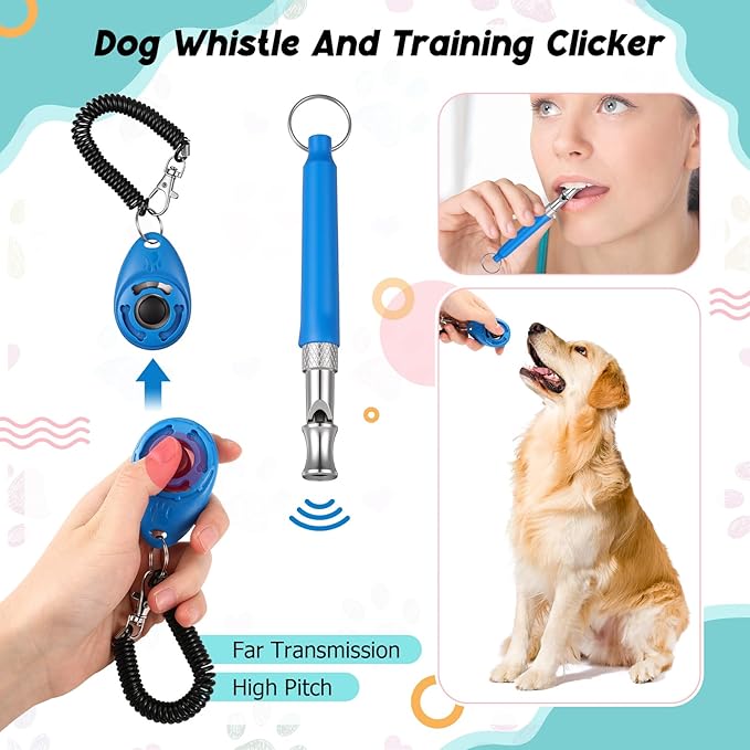 Sadnyy Dog Training Kit Treat Pouch with Clip Pet Training Clicker Silent Whistle Poop Bag 5 ft Leash Flying Disc for Puppy Dog Pet Behavior Aids Trick