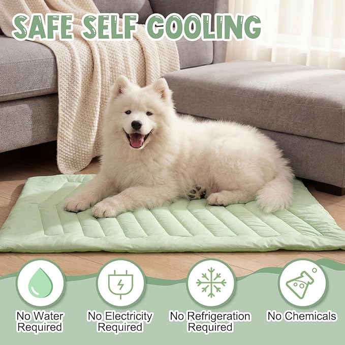 Tinideya 4 Pack Dog Cooling Mats with Storage Bags 35"x22" Ice Green Cooling Mat for Dogs Cats Washable Foldable Pet Self-Cooling Mat and Sleeping Pad for Summer Crate Bed Indoor and Outdoor Floor