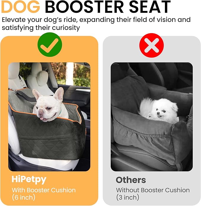 Dog Car Seat for Small Dog, Booster Seat for Dogs Under 30lb, Elevated Pet Seat with Pockets, Anti-Slip Bed for Car, Perfect for Front & Back Seats with Safety Leash (Black/Grey, Medium)