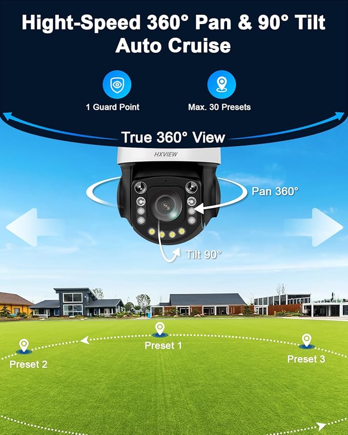 4K PTZ Security Camera Outdoor with 50X Optical Zoom, High-Speed 360° Pan & 90° Tilt, 8MP WiFi Camera with 1200FT IR Night Vision, Auto Tracking, Person/Vehicle/Pet Detection, RTSP
