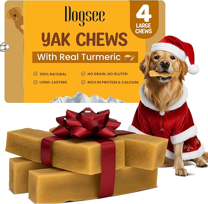 Dogsee Yak Cheese Himalayan Dog Chews with Turmeric 1lb (Large - 4 Bars) | 100% All Natural | Treats for Large Breed | Dog Chews Long Lasting for Joint Inflammation | High Protein | Dental Sticks