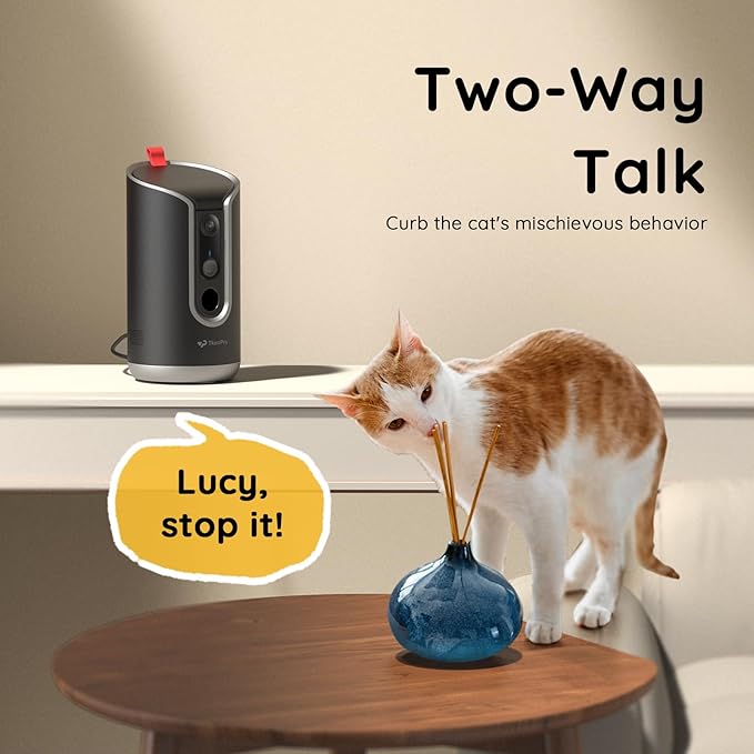 Pet Camera Treat Dispenser [1-Year Trial: Cloud + AI Features Included], 2K Dog & Cat Cam, Remote Treat Tossing, 360° Auto Tracking, 5G/2.4G WiFi Compatible, 2-Way Talk, Motion Alerts Indoor