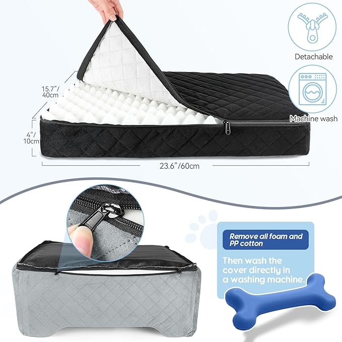 Dog Car Seat for Medium/Large Dogs,Pet Booster Car Seats for Under 50lbs or 2 Small Dogs, Detachable and Washable Pet Bed,Multi-Functional Travel Dog Bed(Black/Grey)