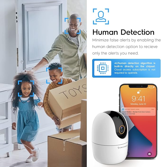 Amcrest 4MP WiFi Camera Indoor Camera, Sound & Baby Monitor, Human & Pet Detection, Motion-Tracking, w/ 2-Way Audio, Phone App, Pan/Tilt Wireless IP, Night Vision, Smart Home ASH41-W