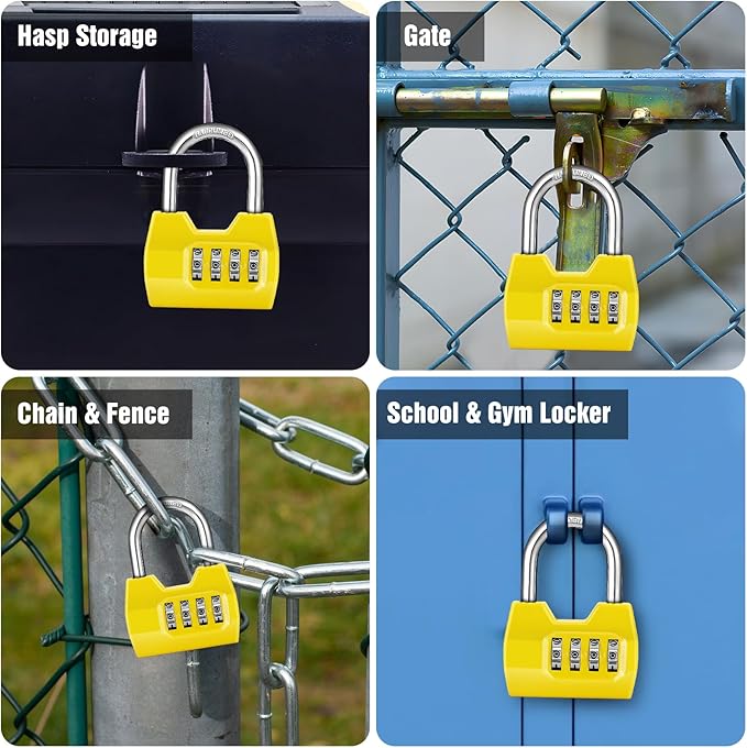 1 Pack disecu 4-Digit Combination Lock, Waterproof Outdoor Padlock for School Gym Locker, Fence, Gate, Shed, Storage Unit (Yellow)