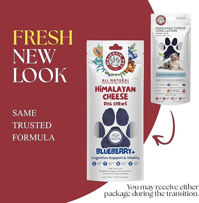 Majestic Pet Himalayan All-Natural Yak Style Cheese Dog Chews Made with 100% Cows Milk- Long Lasting Dental Chew for Dogs - Healthy Pet Treats (Cognitive Support & Vitality, Large, 1 Pack)