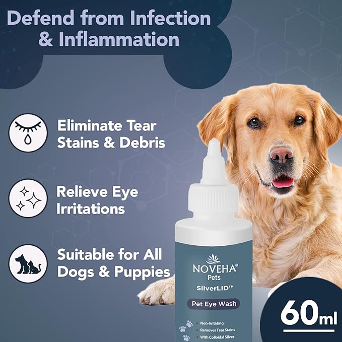 NOVEHA SilverLID Pet Face Wash for Dogs and Cats with Chelated Silver | Daily Tear Stain Remover (2 fl. oz)