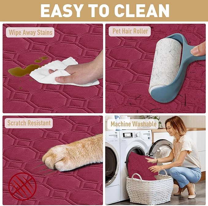 ZNSAYOTX Ultimate Cozy Blankets (52"x82") 100% Waterproof Bed Mat Blanket for Dog Pets, Couch Sofa Protector with Non-Slip Back Washable Durable, Pee Scratch Proof Easy to Clean (Wine Red)