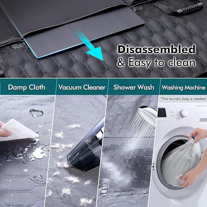 Back Seat Extender for Dogs-Supports 400lb,Waterproof Dog Car Seat Cover Hard Bottom-Detachable,600D Heavy Duty Scratch Proof Nonslip Soft,Dog Hammock for Car,SUVs-Grey