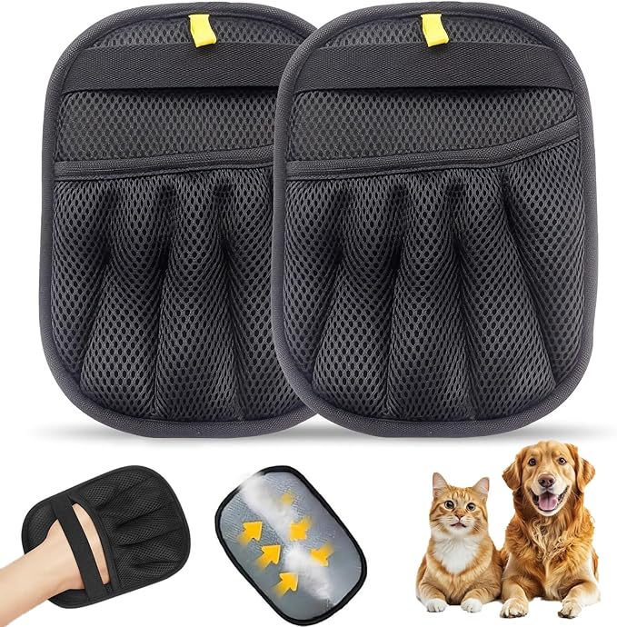 Pet Hair Removal Glove for Dogs & Cats,Reusable Electrostatic Pet Hair Remover Gloves,Magic Brush Pet Hair Removal Tool for Furniture,Couch,Car Seats,Clothing(2Pcs)