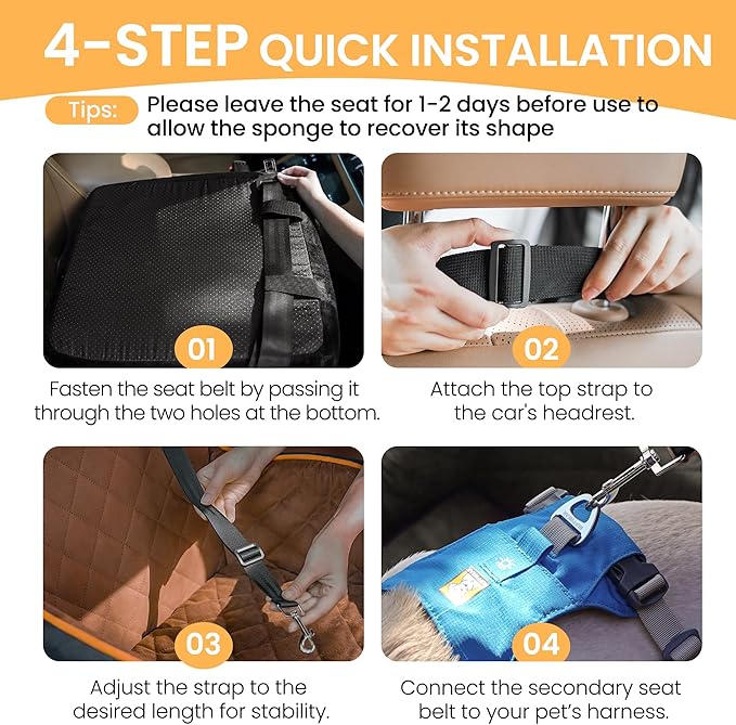 Dog Car Seat for Small Dog with Washable Mat, Memory Foam Booster Seat for Dogs Under 30lb, Elevated Pet Seat with Pockets, Anti-Slip Bed for Car, Perfect for Front & Back Seats with Safety Leash