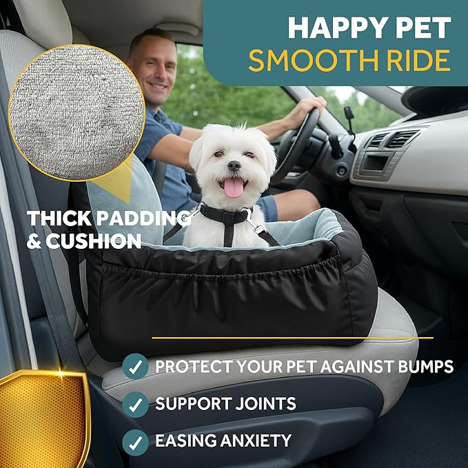 JOTADE Dog Car Seat Booster for Small & Medium Dogs Up to 35 lbs – Washable Elevated Pet Travel Seat, Clip-on Dual Safety Straps & Extra Cushion Cover, Easy Install Secure Car Seat for Dogs