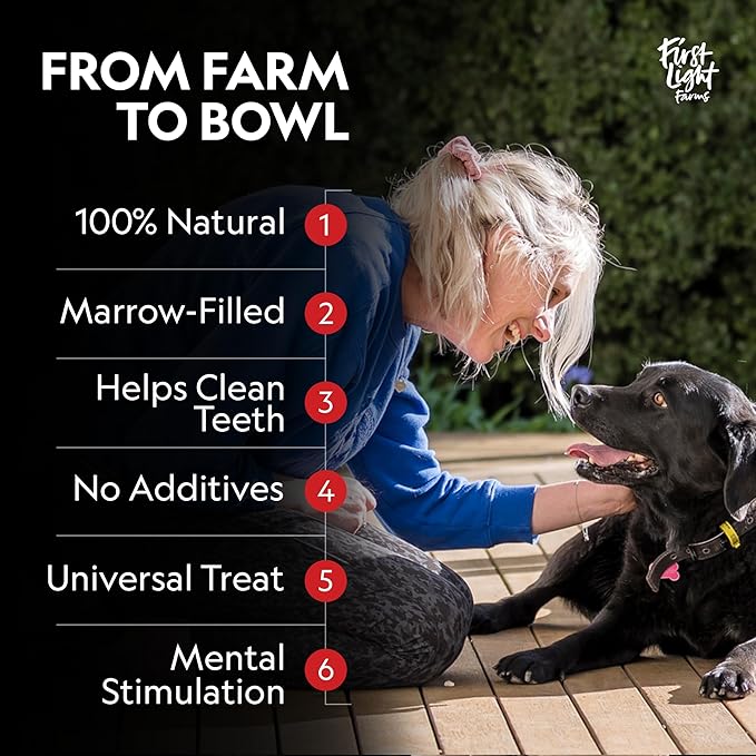 First Light Farms Venison Marrow Bones for Dogs | Long Lasting Chews | 3 Pack Natural Dog Chews for Teeth, Joint Health, and Mental Stimulation | Rawhide Free | Safe & Healthy Treats | 5.2 Inch