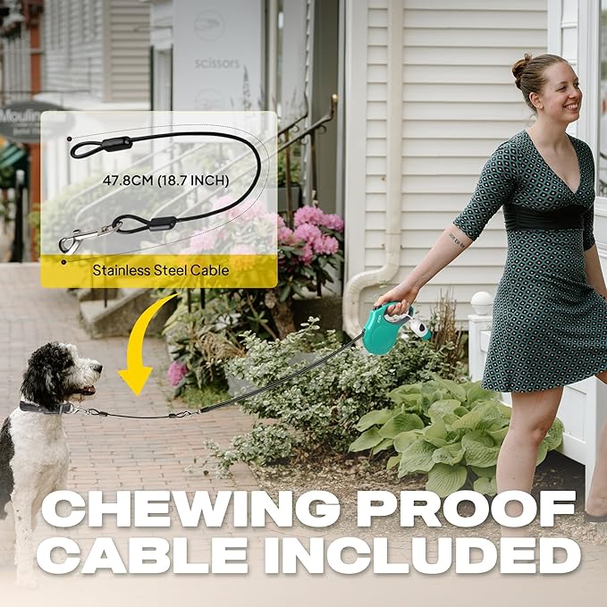 Fida Retractable Dog Leash with Dispenser and Poop Bags, 16 ft Pet Walking Leash for Large Dog up to 110 lbs, Anti-Slip Handle, Tangle-Free, Reflective Nylon Tape (L, Teel)