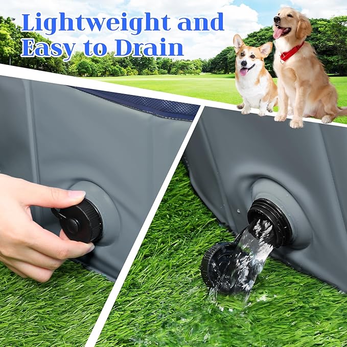 Foldable Dog Pool, Portable Pet Bath Tub and Kiddie Swimming Pool, Collapsible Bathtub for Puppies, Small, Medium and Large Dogs, Cats and Kids, 32 x 8 in, Gray