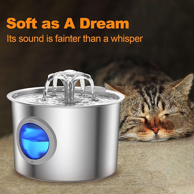 Cat Water Fountain Advanced 304 Stainless Steel 2.2L/74oz with Detachable Tank, Easy to Clean, Automatic Pet Fountain Quiet Cats Water Dispenser, Dogs (74oz Flower Style Cat Fountain + 6 Filters)