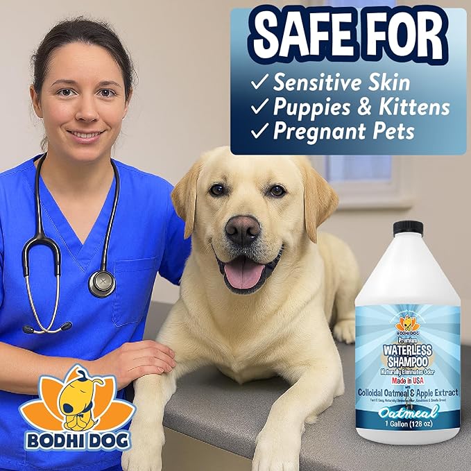 Bodhi Dog Waterless Shampoo - Natural Dry Shampoo for Dogs & Cats - Neutralizes Pet Odor - No Rinse Required - Made of Natural Extracts - Safe for Sensitive Skin - Oatmeal & Apple (1 Gallon)