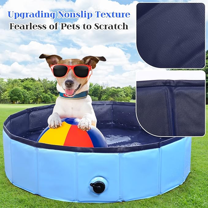 Foldable Dog Pool, Portable Pet Bath Tub and Kiddie Swimming Pool, Collapsible Bathtub for Puppies, Small, Medium and Large Dogs, Cats and Kids, 48 x 12 in, Blue