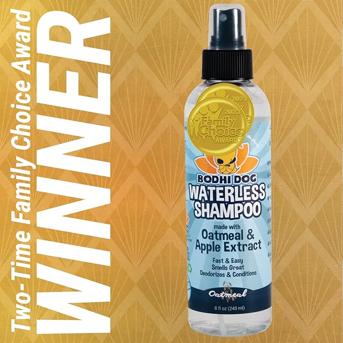 Bodhi Dog Waterless Shampoo - Natural Dry Shampoo for Dogs & Cats - Neutralizes Pet Odor - No Rinse Required - Made of Natural Extracts - Safe for Sensitive Skin - Oatmeal & Apple (8 Fl Oz)