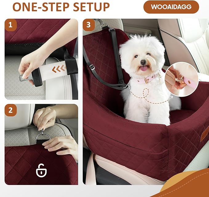 Dog Car Seat for Medium Sized Dogs Up to 40lbs,Comfy Pet Travel Car Bed with Seat Belt Channle,Fully Detachable and Washable,Adjustable Straps,2 Side Pockets,Easy to Install (Red)