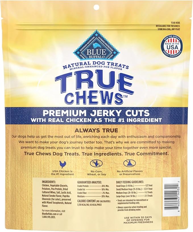 Blue Buffalo True Chews Premium Jerky Cuts Natural Dog Treats, Chicken 32 oz bag