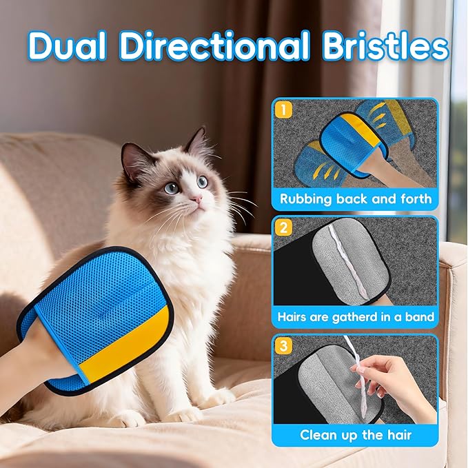 Pet Hair Removal Glove, Magic Brush Electrostatic Mitt, Pet Hair Remover Tool for Dog & Cat, Reusable Pet Hair Gloves Pet Grooming Needs, Fur Remover for Couch, Clothing, Carpet & Car Seat