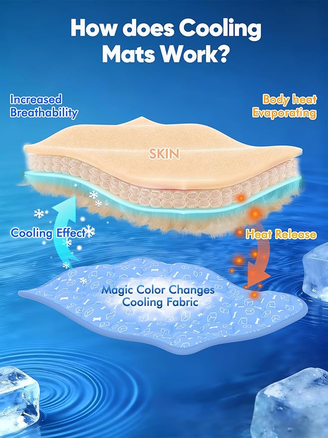 Rywell Dog Cooling Mat 2.0,44 * 32 Thicken Cooling Mat for Extra Large Dog, Internal Waterproof& Endothermic Color Changing Arc-Chill Cool Fiber(QMAX>0.5) for Pet in Summer, Washable, Non-Toxic