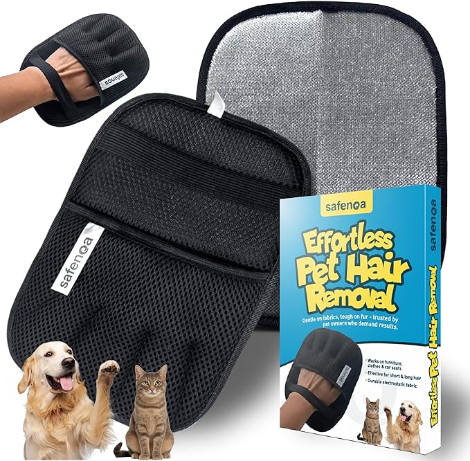 Pet Hair Removal Glove – Electrostatic Reusable Mitt, Effortless dog hair remover for Couch, Furniture, Clothes & Car Seats – Ambidextrous One-Glove – Cat Hair Remover Furniture Magic Brush Pet Hair