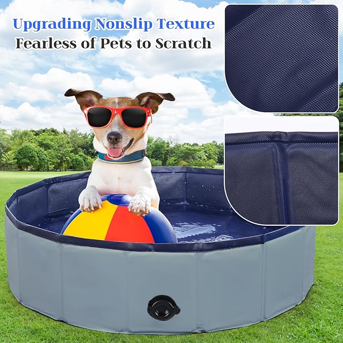 Foldable Dog Pool, Portable Pet Bath Tub and Kiddie Swimming Pool, Collapsible Bathtub for Puppies, Small, Medium and Large Dogs, Cats and Kids, 32 x 8 in, Gray