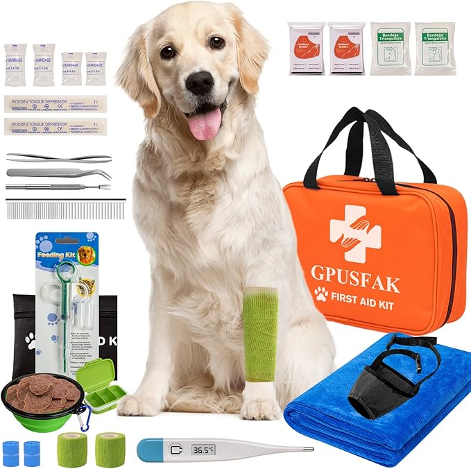 Pet First Aid Kit for Dogs and Cats - Pet Emergency Kit for Camping Hiking Traveling Hunting and Sports Orange