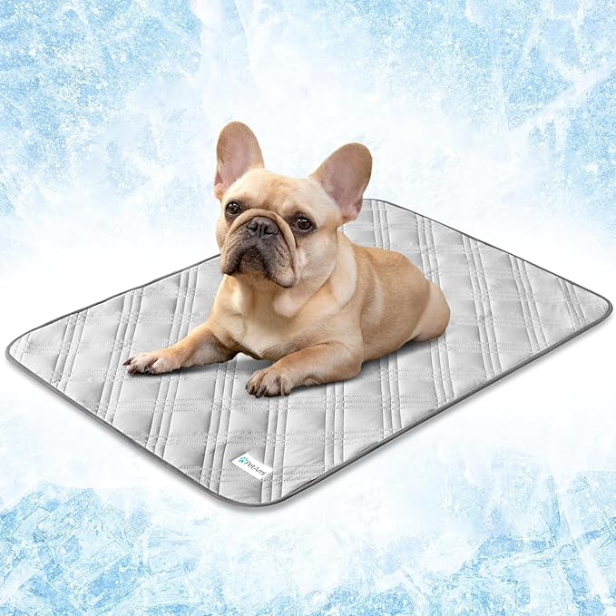 PetAmi Waterproof Cooling Mat for Dog, Premium Pet Cooling Blanket for Bed Crate, Anti Slip Indoor Dog Cool Pad for Sleeping, Q-MAX Small Medium Sofa Couch Cover Mat for Cat, Light Grey, 29x40