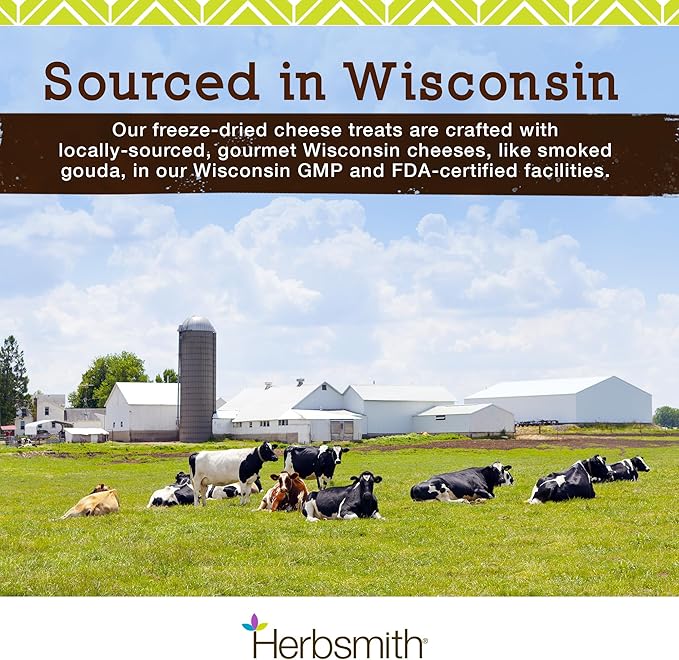 Herbsmith Smiling Dog Kibble Seasoning – Freeze Dried Cheese Food Topper - Premium White Cheddar – All Natural, Human-Grade Topper for Dogs 6.2 oz