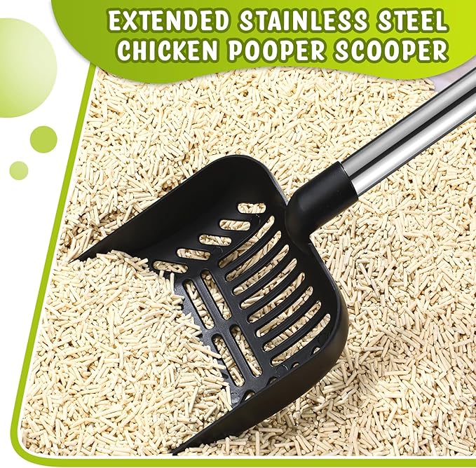 48 Inch Metal Chicken Coop Pooper Scooper (16 to 48 Inch) Long Handle Scooper with Detachable Stainless Steel Long Handle Gloves Accessory for Cleaning Chicken Coop(Black)