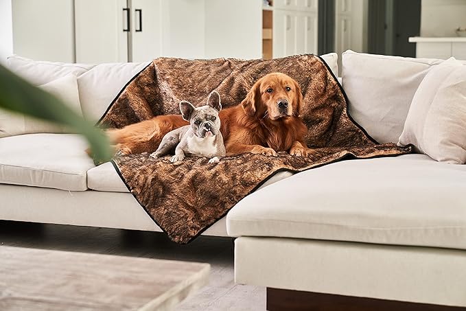 PupProtector Waterproof Throw Blanket for Dogs and Cats, Pet Blanket Cover for Couches, Sofas, Beds, Car Seats, Furniture, Calming Soft Faux Fur, Sable Tan, Large (80" L x 62" W)