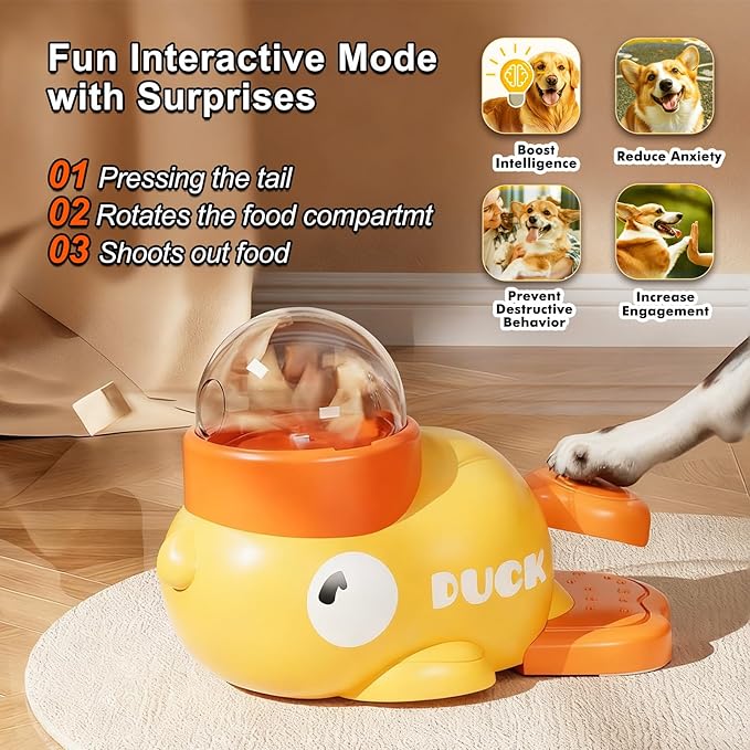 Fanosy Interactive Dog Toys Food Puzzle Slow Feeder, Cat Treat Dispenser Toy Duck-Shaped Enrichment Toy for Small Medium Dogs and Cats, IQ Training and Exercise Small Animal Bowls