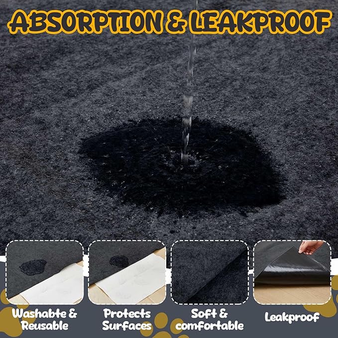 2 Pack Extra Large 60"x74" Reusable Dog Mat Jumbo Waterproof Absorbent Non-Slip Pee Pads Machine Washable Playpen Mat for Training, Whelping, Incontinence, Crate/Kennel Use (Dark Grey) Shinylin