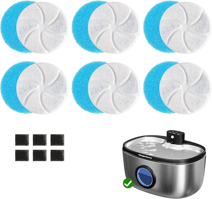 Cat Water Fountain Filter: Replacement for ZCW001, 6 Pack Pet Water Fountain and Pump Filters for Cats & Dogs, 5-Layer Activated Carbon Filters