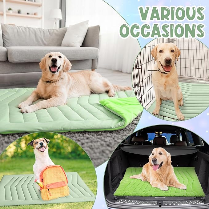 Tinideya 4 Pack Dog Cooling Mats with Storage Bags 35"x22" Ice Green Cooling Mat for Dogs Cats Washable Foldable Pet Self-Cooling Mat and Sleeping Pad for Summer Crate Bed Indoor and Outdoor Floor