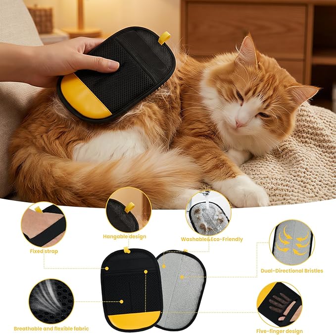 Pet Hair Removal Glove, 2026 Newly Upgraded Electrostatic Pet Hair Remover Glove with Comb,Pet Massage Tool,Pet Hair Remover Tool for Cats & Dogs,Couch,Curtain, Clothing, Carpet, Car Seat(2pcs)