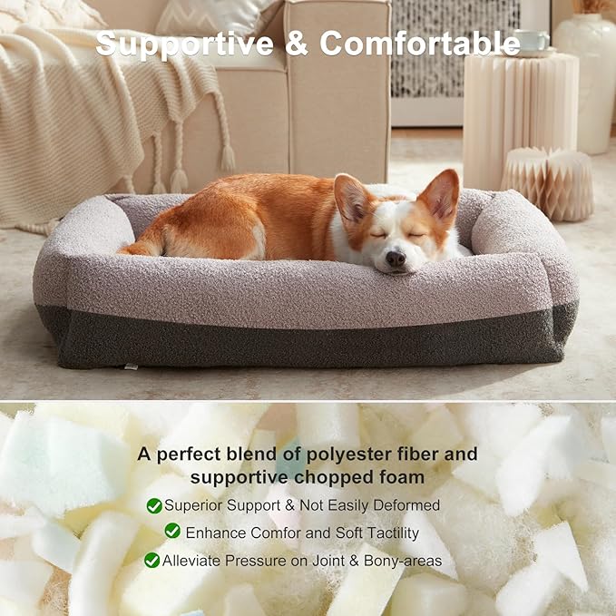 FURTIME Washable Dog Bed Large Sized Dogs, Washable Comfy Fluffy Large Dog Bed, Removable Zipper Cover Machine Wash, Soft Orthopedic Bed Durable Pet Cuddler with Anti-Slip Bottom, 36"x27"x8", Grey