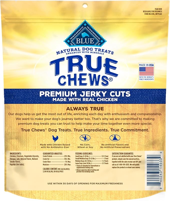 Blue Buffalo True Chews Premium Jerky Cuts Dog Treats with Natural Ingredients Chicken