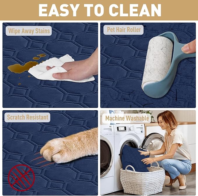 ZNSAYOTX Ultimate Cozy Blankets (68"x82") 100% Waterproof Bed Mat Blanket for Dog Pets,Couch Sofa Protector with Non-Slip Back Washable Durable, Pee Scratch Proof Easy to Clean (Navy Blue)