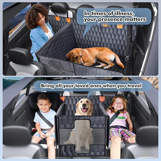 3-in-1 Convertible PU Leather Dog Car Seat Extender & Booster Seat – 400lb Capacity, Waterproof, Hard Bottom, Scratch-Proof Hammock for Cars & SUVs-L
