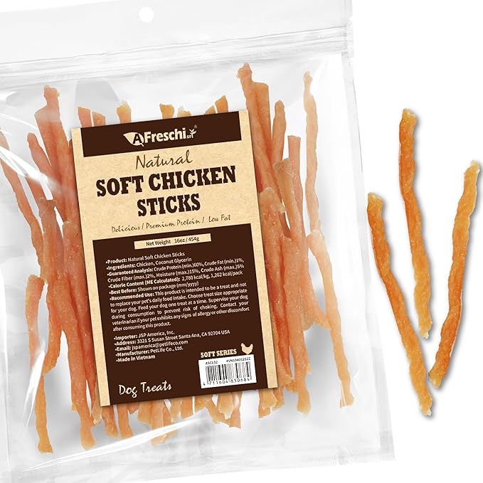 Afreschi Soft Chicken Dog Treats, All Natural, High-Protein, Healthy & Easily Digestible, Grain-Free Puppy Chews, Human Grade Training & Rewards Dog Snacks, Chicken Sticks, 16 oz Pack