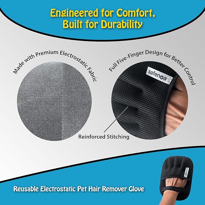 Pet Hair Removal Glove – Electrostatic Reusable Mitt, Effortless dog hair remover for Couch, Furniture, Clothes & Car Seats – Ambidextrous One-Glove – Cat Hair Remover Furniture Magic Brush Pet Hair